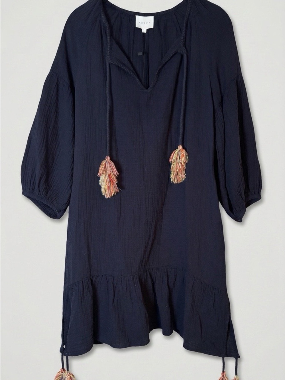 Sundays Pilar Navy Tassel Boho Mini Dress Size 1 NWT $187